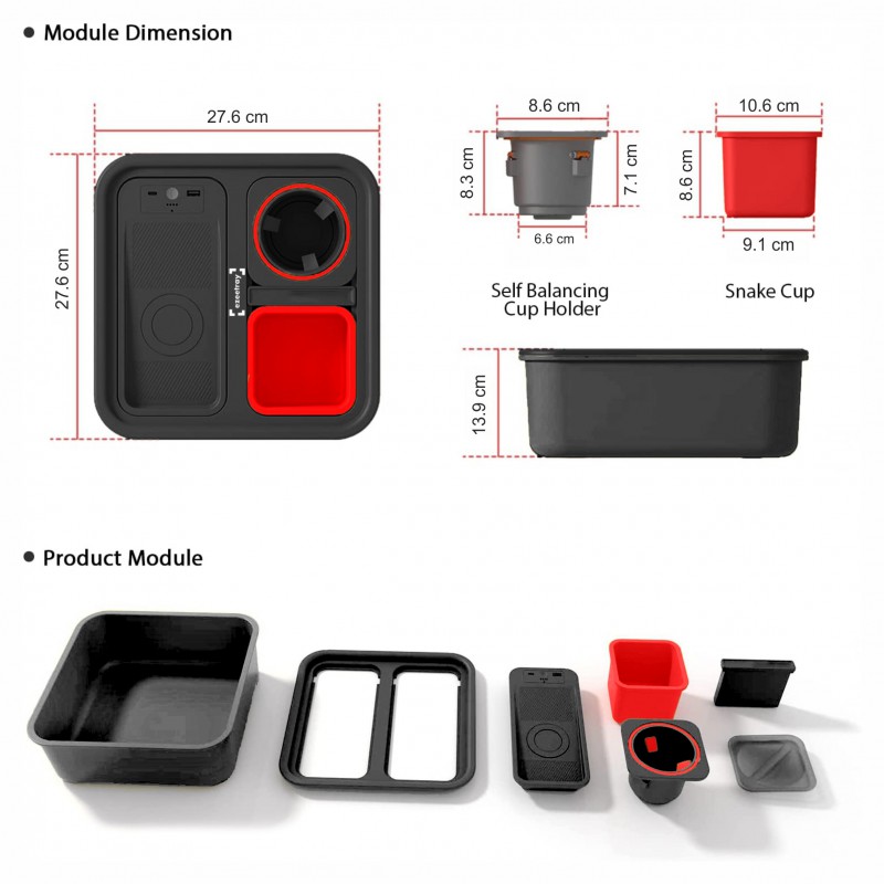 EZEETRAY Cup Holder RED Tray with Wireless charging port, Couch Tray with Cup Holder Sofa Drink Snack Tray, Couch Arm Table, Self Balancing Console for Sofa, Couch, Bed, Car, Beach, Video Games